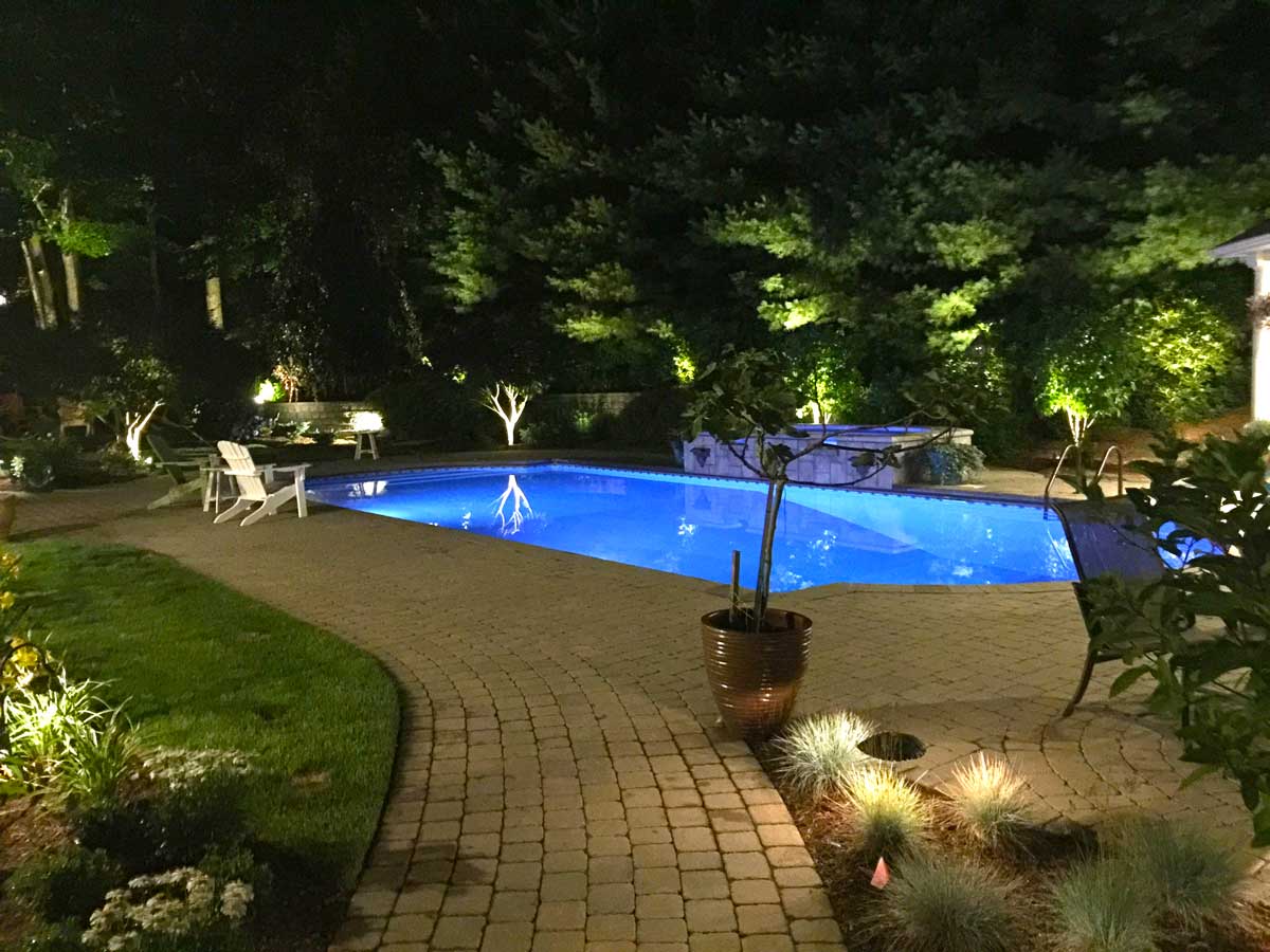 in ground pool at night